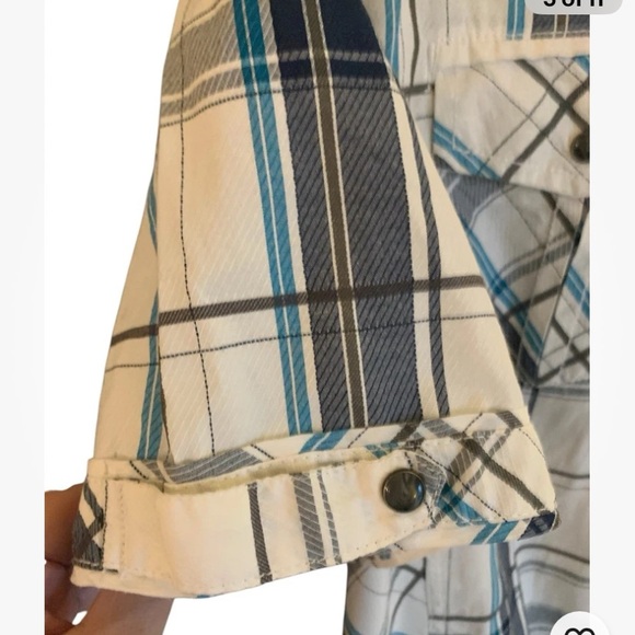BKE Shirt Men’s Blue White L Athletic Fit Plaid Short Sleeve Pearl Snap Western - Picture 5 of 11